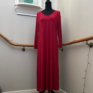 Yala Elegant Long Sleeve Burgundy Dress
